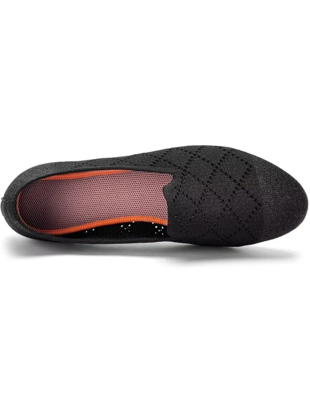 Women's Sparkly Black Ballet Flat Knit Round Toe Textile Slip On Walking Shoes